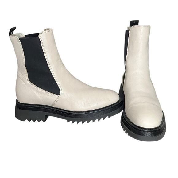 JONES BOOTMAKER Denno Off White Leather Chunky‎ Chelsea Boots Women's Size 8 - Picture 4 of 11
